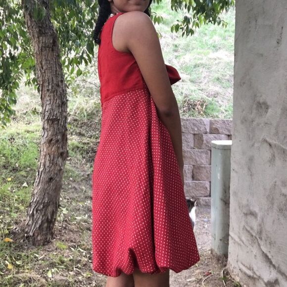 Red polka dot dress with bow/ Thanksgiving and Christmas Dress - Picture 4 of 8